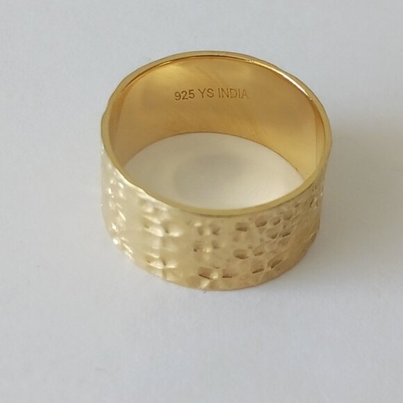 YS India Textured Gold Plated Sterling Siver 925 Hammered Wide Band Ring Sz.8 - Picture 3 of 14